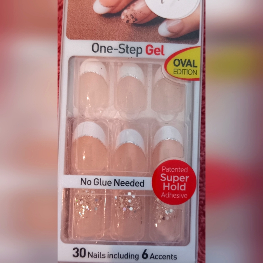 New Oval French Manicure with Glitter Accents w/adhesive strip
